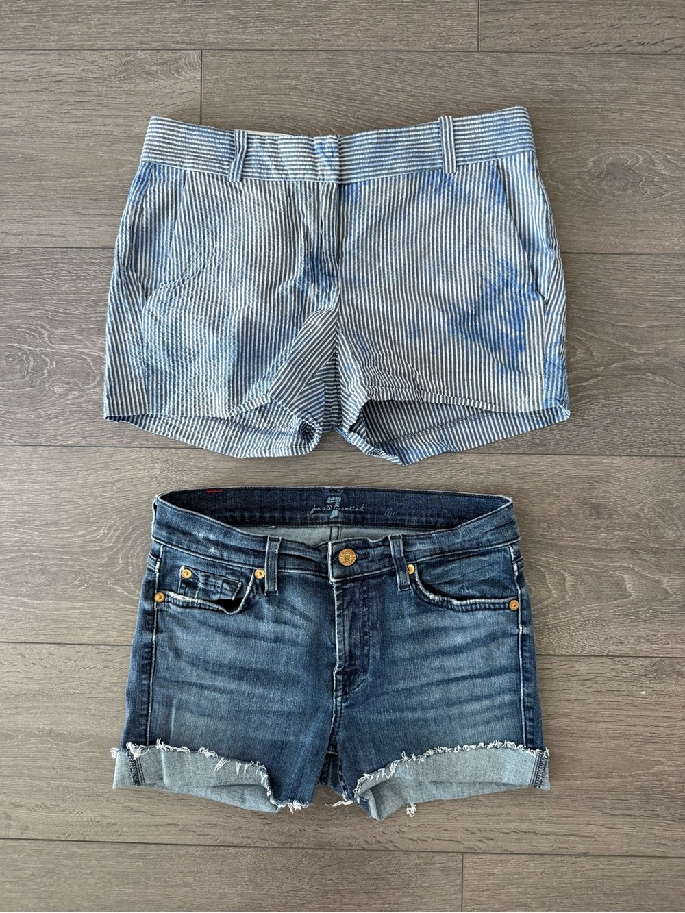 Striped Blue and denim jeans Women’s Shorts 7 for all mankind J. Crew 27 small